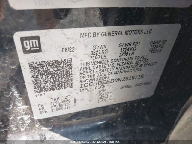 1GCUDEED0NZ619716 Chevrolet Silverado 1500 4wd  Short Bed Rst
