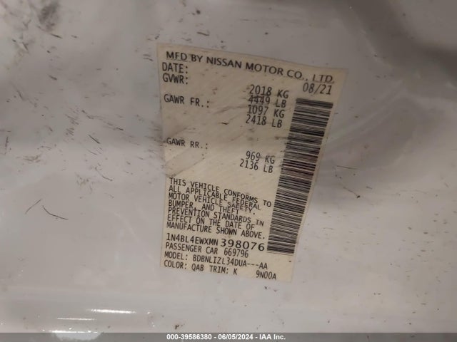 Nissan Altima Sl Intelligent Awd 2021 1N4BL4EWXMN398076 Image 9