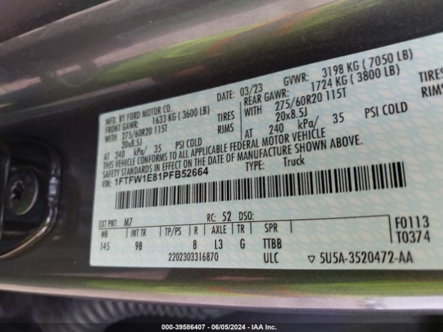 1FTFW1E81PFB52664 Ford F-150 Platinum