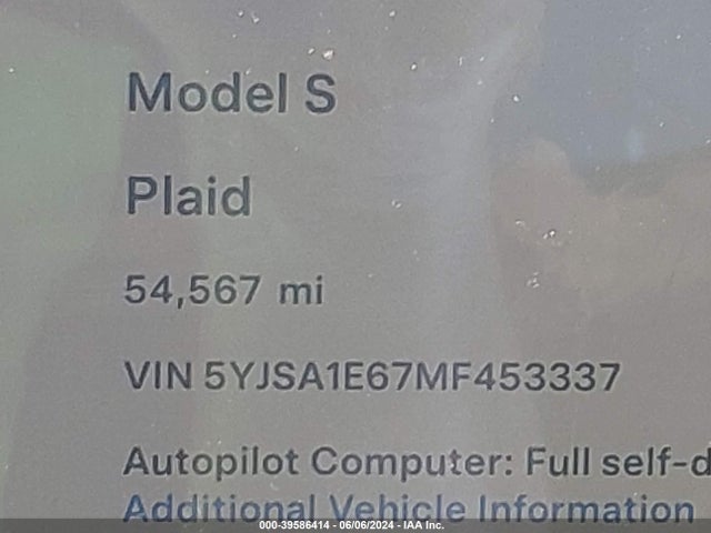 Tesla Model S Plaid Tri Motor All-wheel Drive 2021 5YJSA1E67MF453337 Image 16