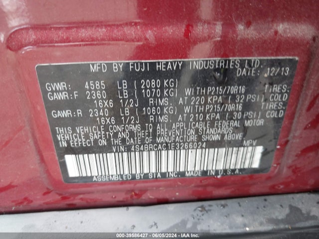 Subaru Outback 2.5i 2014 4S4BRCAC1E3266024 Image 9