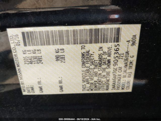 1N4AA6AP7GC905365 Nissan Maxima 3.5 Platinum