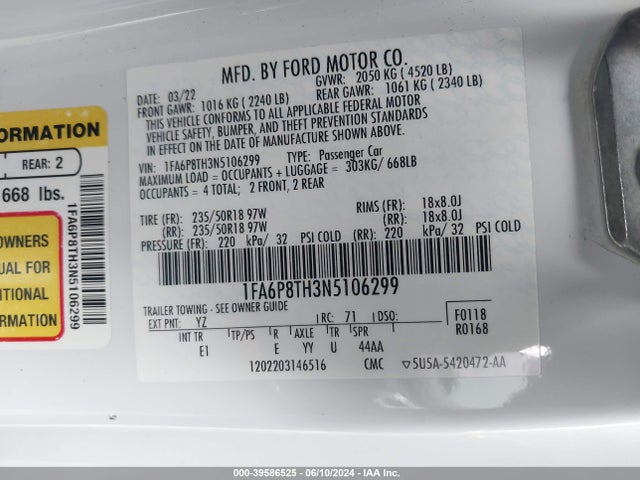 Ford Mustang Ecoboost Premium Fastback 2022 1FA6P8TH3N5106299 Image 9