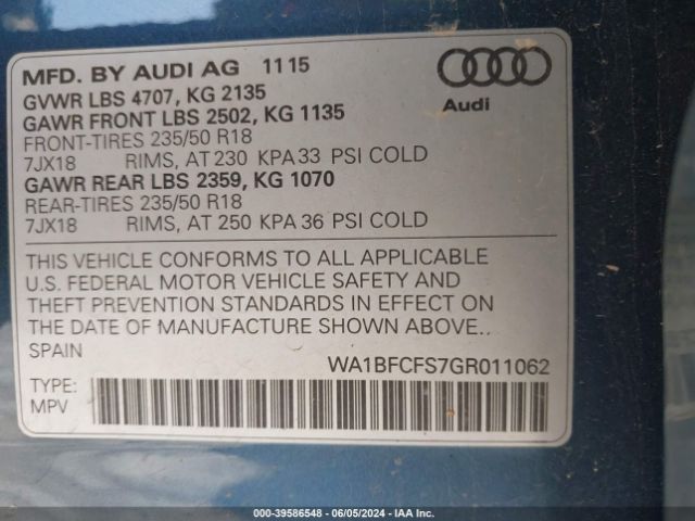 WA1BFCFS7GR011062 Audi Q3 2.0t Premium Plus
