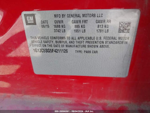 Chevrolet Sonic Lt Auto 2015 1G1JC5SG5F4211126 Image 9
