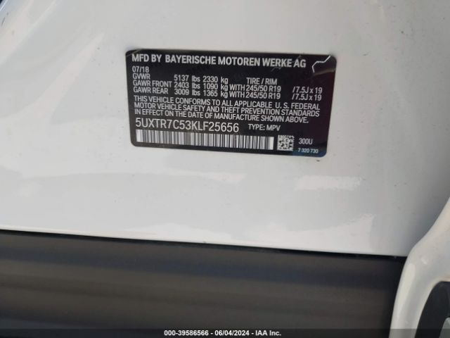 5UXTR7C53KLF25656 BMW X3 Sdrive30i