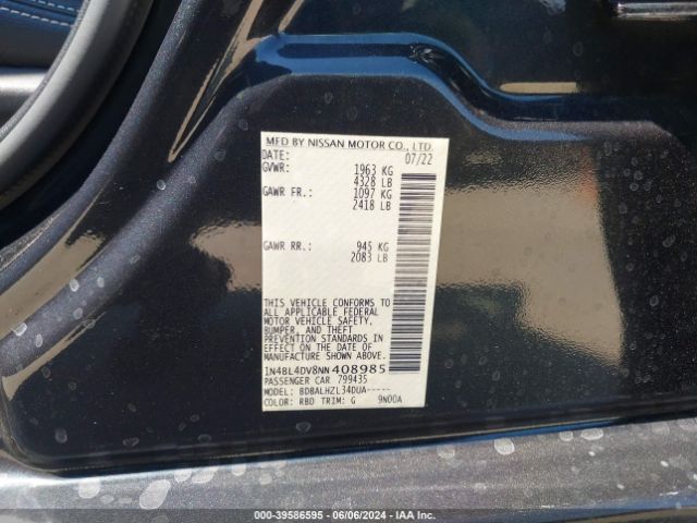 1N4BL4DV8NN408985 Nissan Altima Sv Fwd