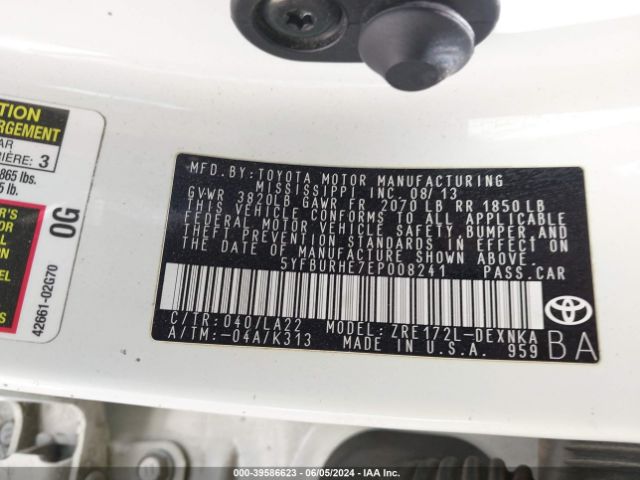 5YFBURHE7EP008241 Toyota Corolla Le Premium