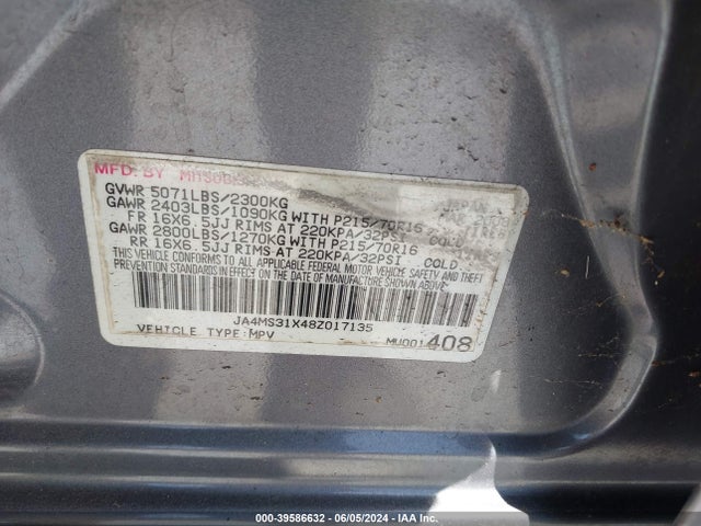 2008 MITSUBISHI OUTLANDER JA4MS31X48Z017135 Photo 8