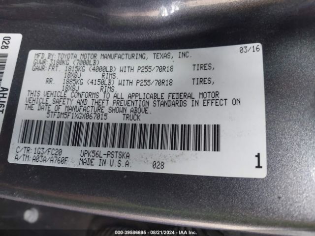 5TFDM5F1XGX067015 Toyota Tundra Sr5 4.6l V8