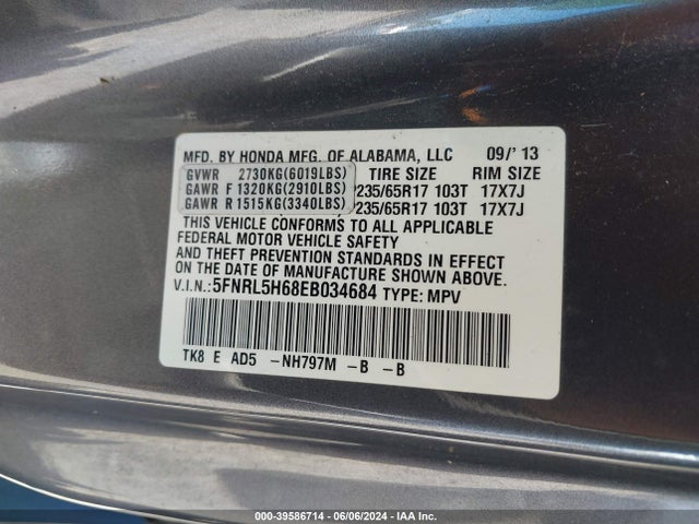 Honda Odyssey Ex-l 2014 5FNRL5H68EB034684 Image 9
