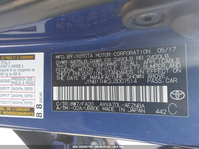 Toyota CAMRY LE 2018 JTNB11HK2J3007514 Image 9