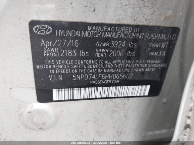 5NPD74LF6HH065602 Hyundai ELANTRA SE
