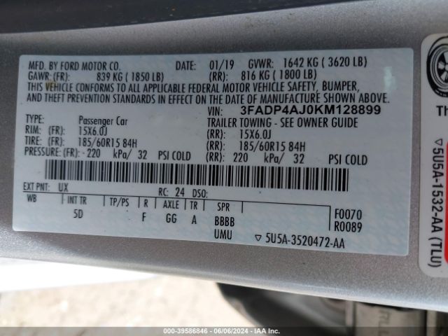 3FADP4AJ0KM128899 Ford FIESTA S