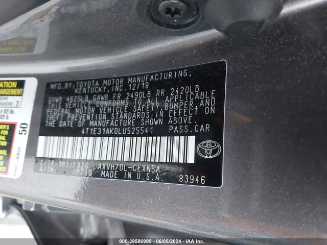 Toyota Camry Le Hybrid 2020 4T1E31AK0LU525541 Image 9