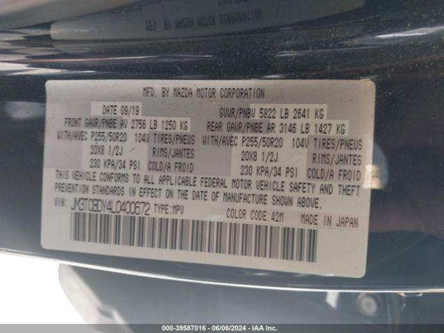 JM3TCBDY4L0400672 Mazda Cx-9 Grand Touring