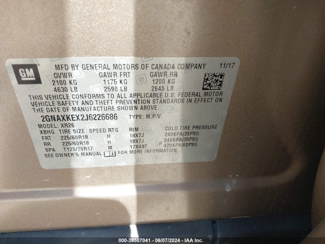 Chevrolet EQUINOX LT 2018 2GNAXKEX2J6226686 Image 9