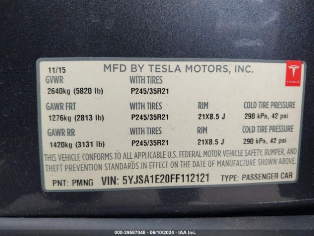 5YJSA1E20FF112121 Tesla Model S 70d/85d/p85d