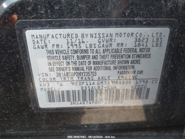 Nissan SENTRA S 2017 3N1AB7AP2HY235703 Image 9