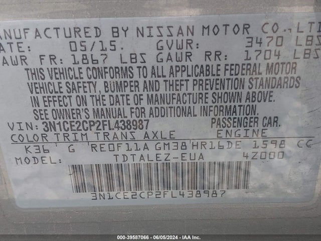 Nissan Versa Note Sl 2015 3N1CE2CP2FL438987 Image 9