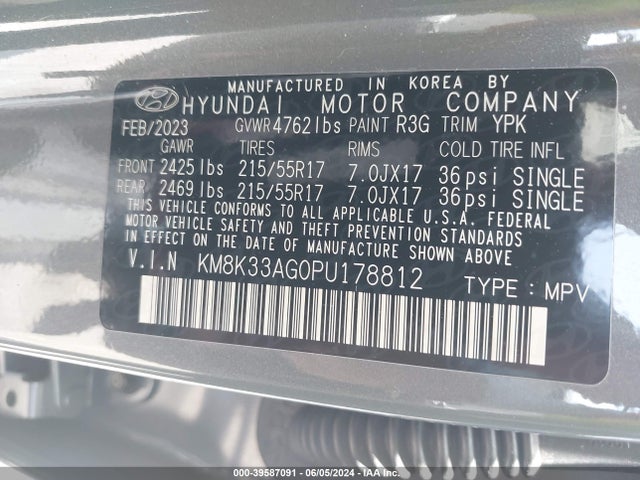 KM8K33AG0PU178812 Hyundai Kona Electric Sel