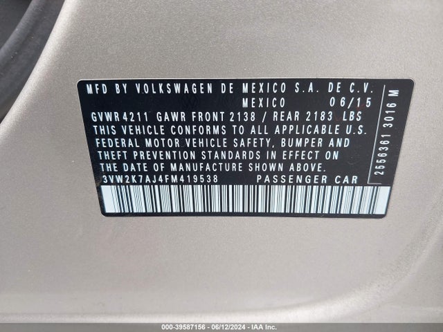 3VW2K7AJ4FM419538 Volkswagen Jetta 2.0l S