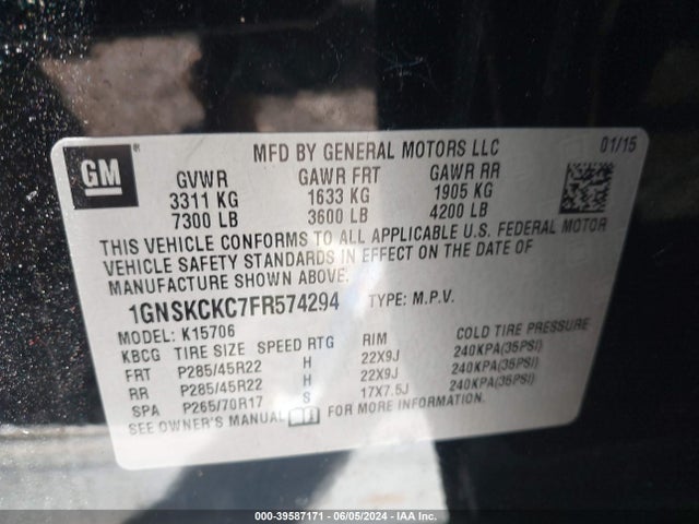 1GNSKCKC7FR574294 Chevrolet Tahoe Ltz