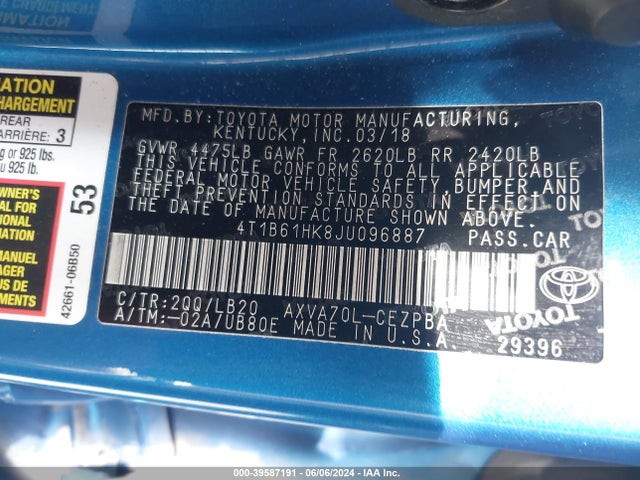 Toyota CAMRY XSE 2018 4T1B61HK8JU096887 Image 9