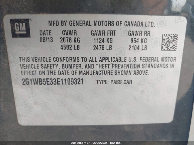 Chevrolet Impala Limited Lt 2014 2G1WB5E33E1109321 Image 9