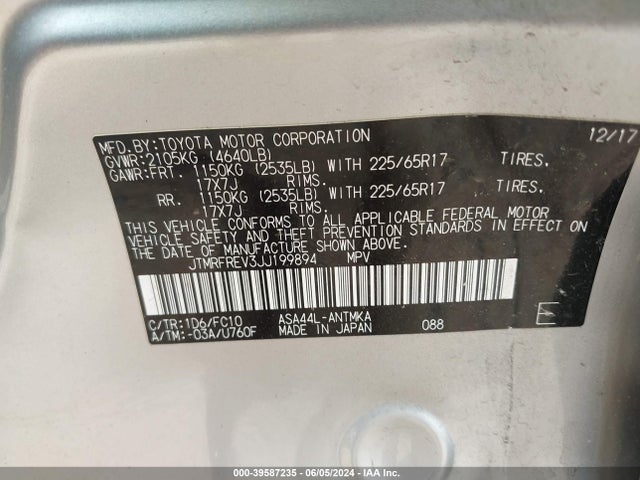 Toyota Rav4 Xle 2018 JTMRFREV3JJ199894 Image 9