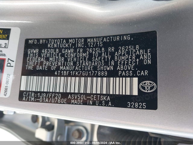 Toyota CAMRY SE 2016 4T1BF1FK7GU177889 Image 9