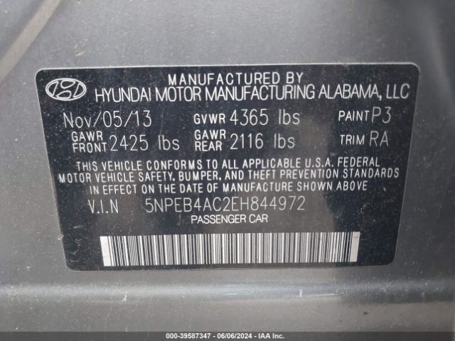 5NPEB4AC2EH844972 Hyundai SONATA GLS