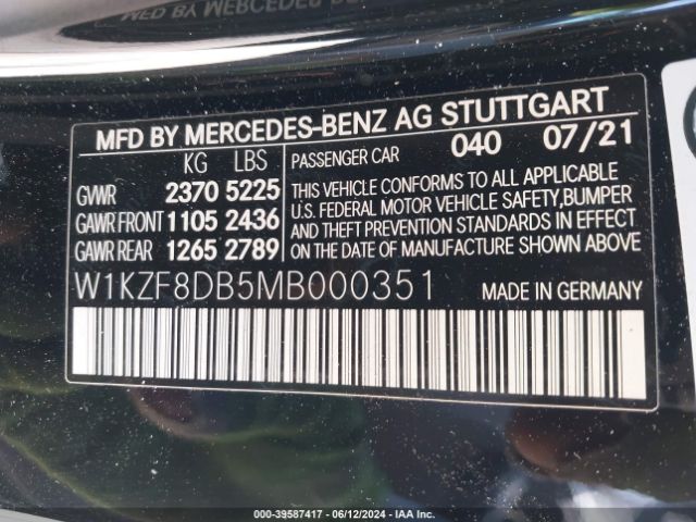 W1KZF8DB5MB000351 Mercedes-Benz E 350