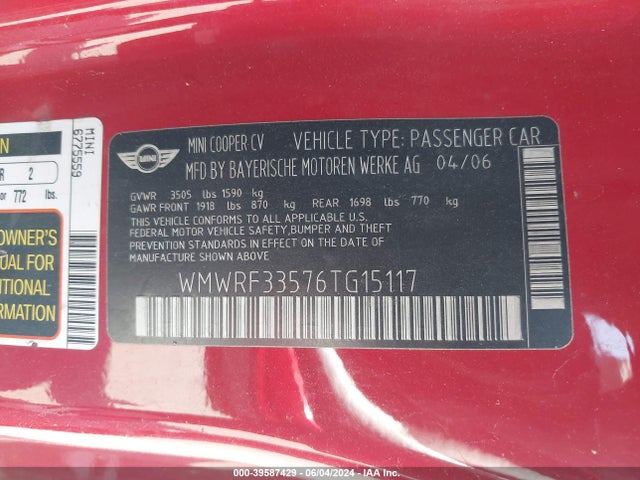 2006 MINI COOPER WMWRF33576TG15117 Photo 8