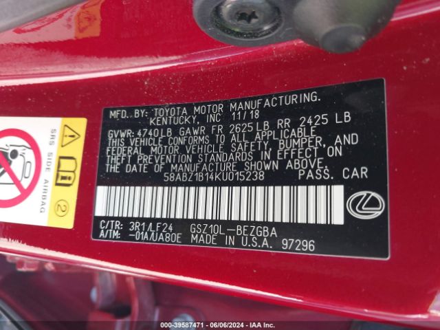 58ABZ1B14KU015238 Lexus Es 350 F Sport