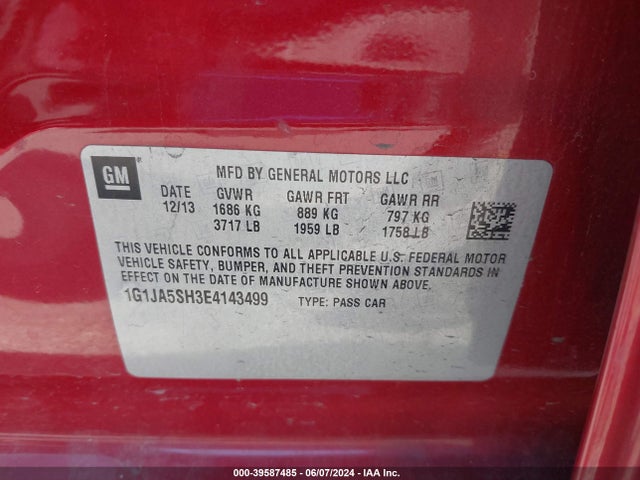 Chevrolet Sonic Ls Auto 2014 1G1JA5SH3E4143499 Image 9