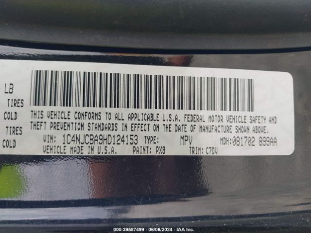1C4NJCBA9HD124153 Jeep Compass Sport Fwd