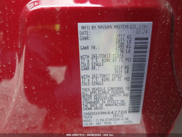 1N6ED1EK9RN642708 Nissan Frontier Pro-4x 4x4