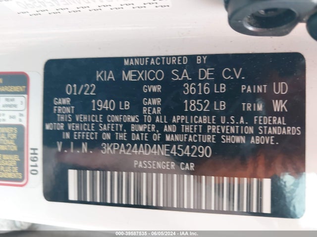 KIA RIO LX 2022 3KPA24AD4NE454290 Image 9