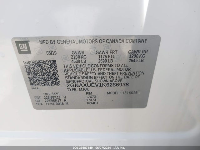 Chevrolet EQUINOX LT 2019 2GNAXUEV1K6286938 Image 9