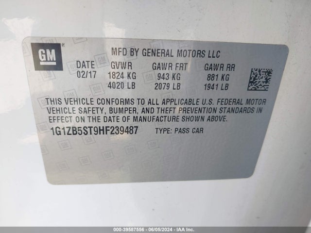 Chevrolet MALIBU LS 2017 1G1ZB5ST9HF239487 Image 9