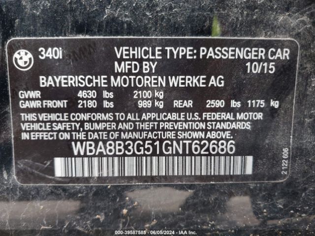 WBA8B3G51GNT62686 BMW 340i