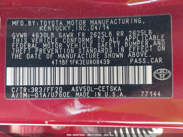 Toyota CAMRY SE 2014 4T1BF1FK3EU808439 Image 9