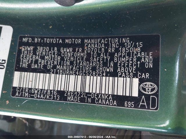 Toyota COROLLA LE 2016 2T1BURHE4GC528254 Image 9