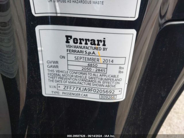ZFF77XJA9F0205692 Ferrari CALIFORNIA T