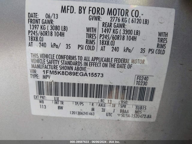 Ford EXPLORER XLT 2014 1FM5K8D89EGA15573 Image 9