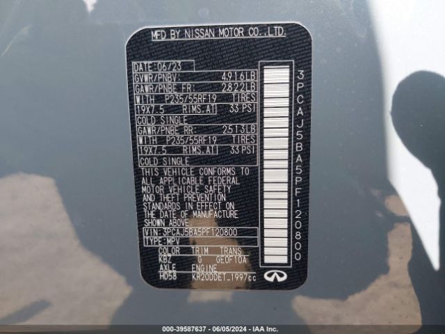 3PCAJ5BA5PF120800 Infiniti Qx50 Luxe