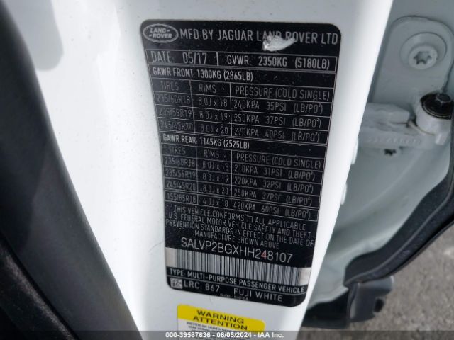 SALVP2BGXHH248107 Land Rover Range Rover Evoque Se/se Premium