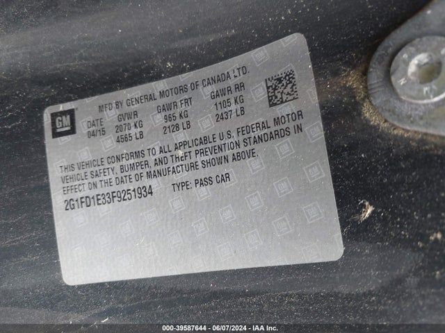 Chevrolet Camaro 1lt 2015 2G1FD1E33F9251934 Image 9