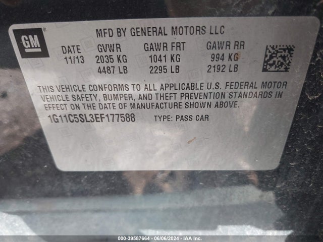 Chevrolet MALIBU 1LT 2014 1G11C5SL3EF177588 Image 9